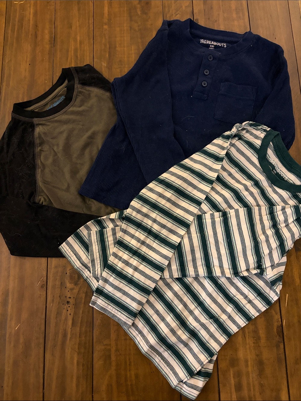 Thereabouts & Unbranded Kids Long-Sleeve Tee Trio - Navy, Black, Green Stripe